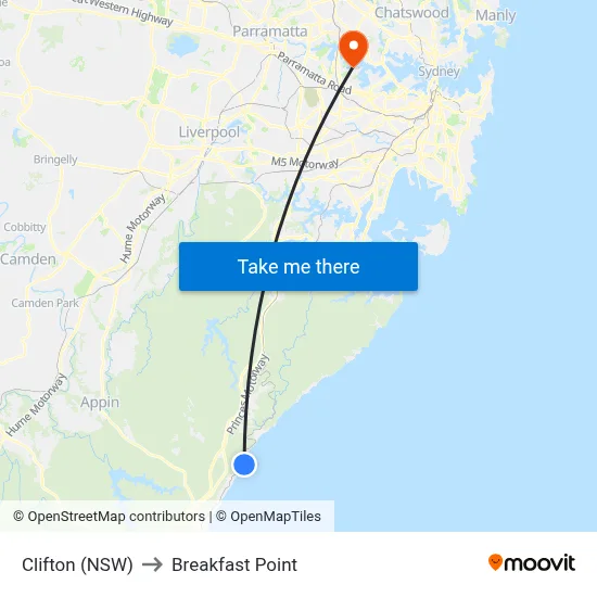 Clifton (NSW) to Breakfast Point map