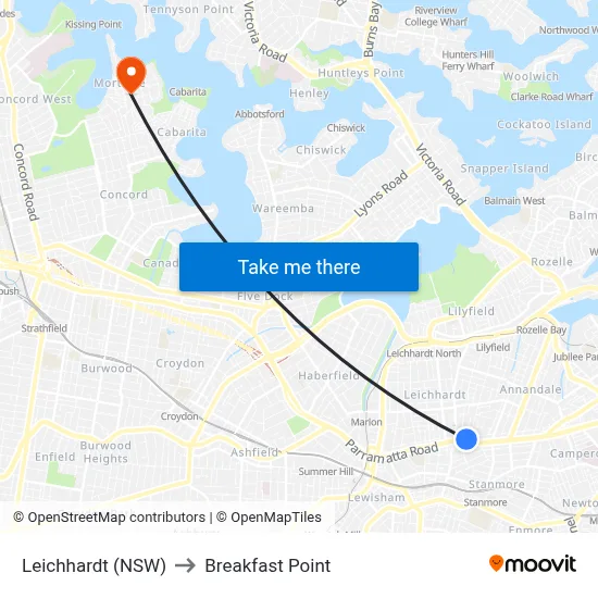 Leichhardt (NSW) to Breakfast Point map