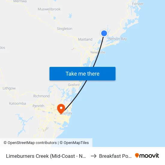 Limeburners Creek (Mid-Coast - NSW) to Breakfast Point map