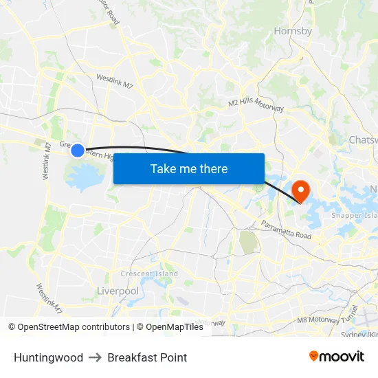 Huntingwood to Breakfast Point map