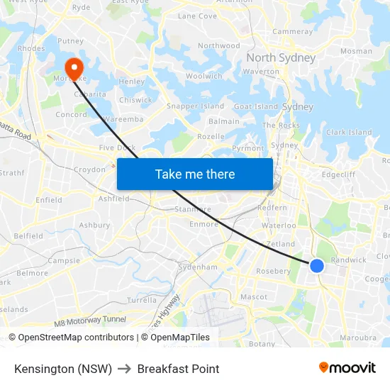 Kensington (NSW) to Breakfast Point map