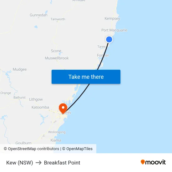 Kew (NSW) to Breakfast Point map
