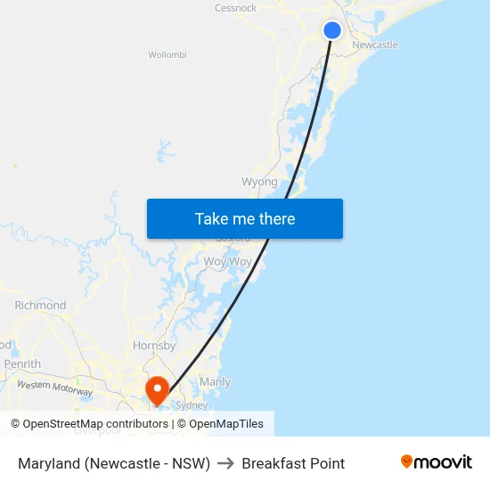 Maryland (Newcastle - NSW) to Breakfast Point map