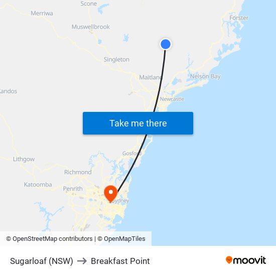 Sugarloaf (NSW) to Breakfast Point map