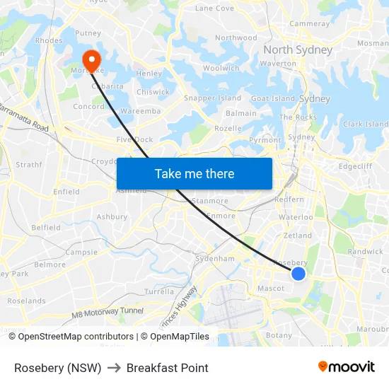 Rosebery (NSW) to Breakfast Point map