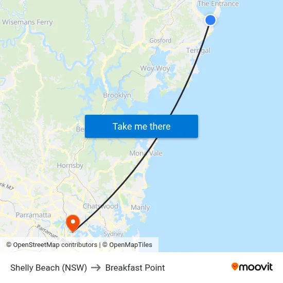 Shelly Beach (NSW) to Breakfast Point map