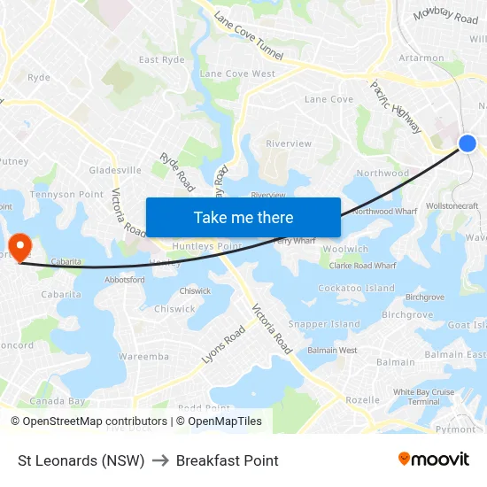 St Leonards (NSW) to Breakfast Point map