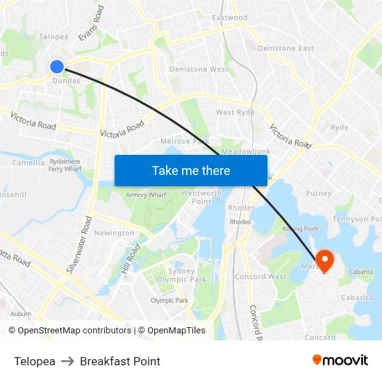 Telopea to Breakfast Point map