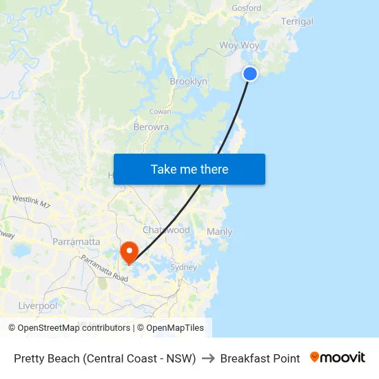 Pretty Beach (Central Coast - NSW) to Breakfast Point map