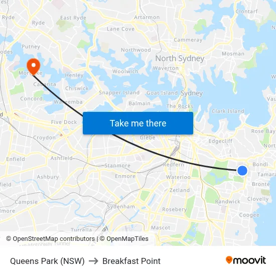 Queens Park (NSW) to Breakfast Point map