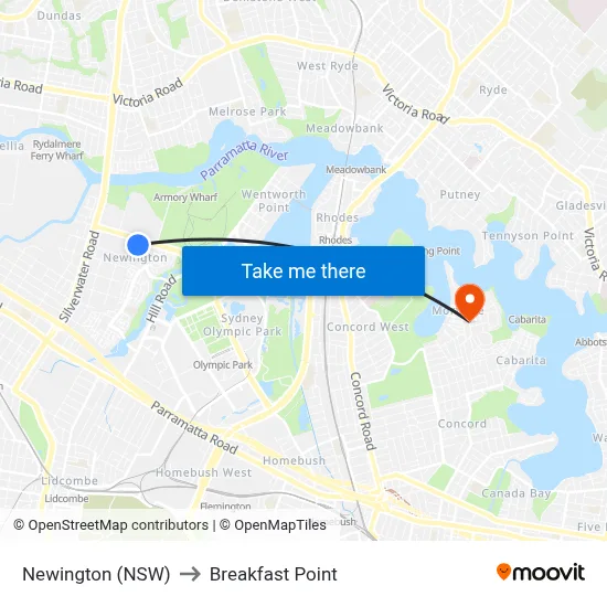 Newington (NSW) to Breakfast Point map
