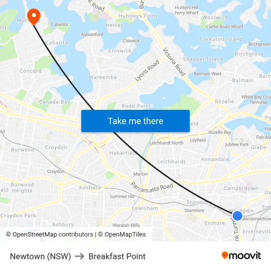 Newtown (NSW) to Breakfast Point map