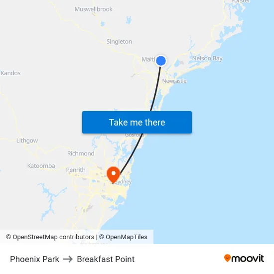 Phoenix Park to Breakfast Point map