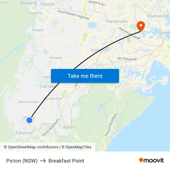 Picton (NSW) to Breakfast Point map