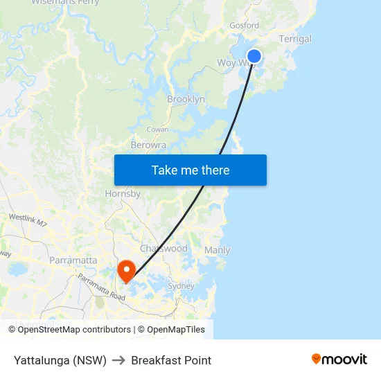 Yattalunga (NSW) to Breakfast Point map