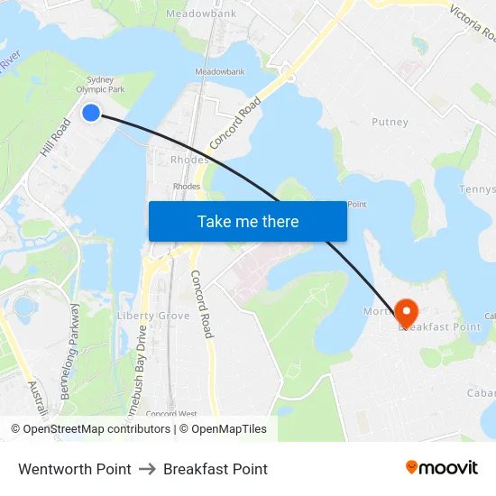Wentworth Point to Breakfast Point map
