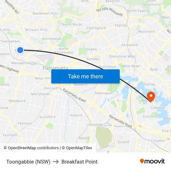 Toongabbie (NSW) to Breakfast Point map