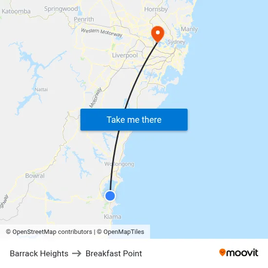 Barrack Heights to Breakfast Point map
