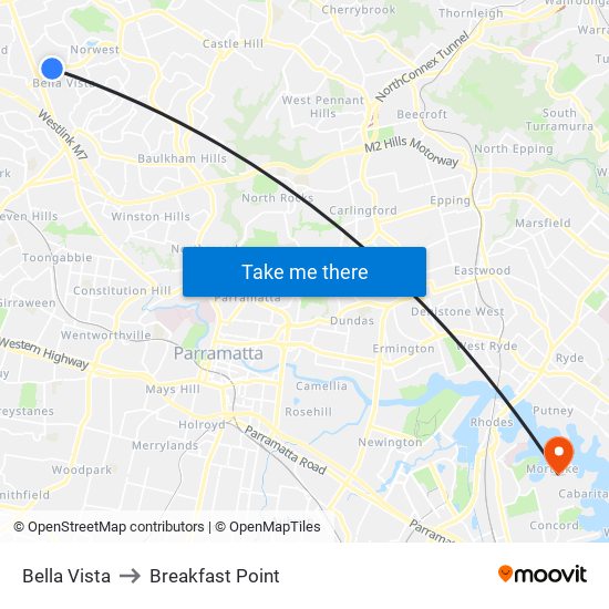 Bella Vista to Breakfast Point map