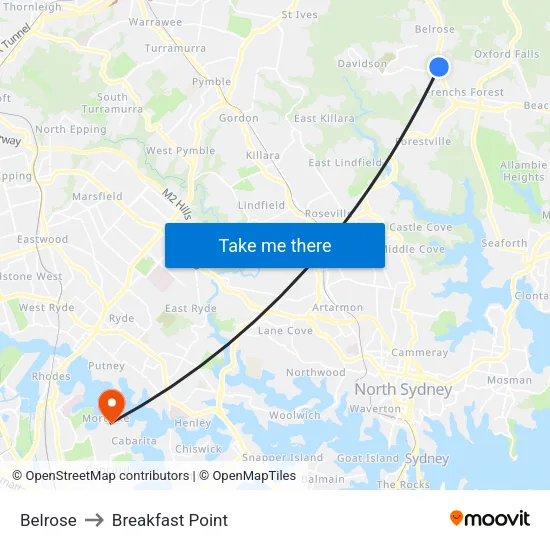 Belrose to Breakfast Point map