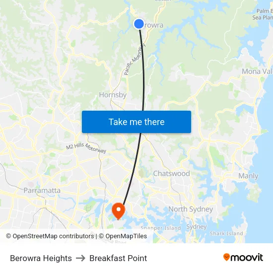 Berowra Heights to Breakfast Point map
