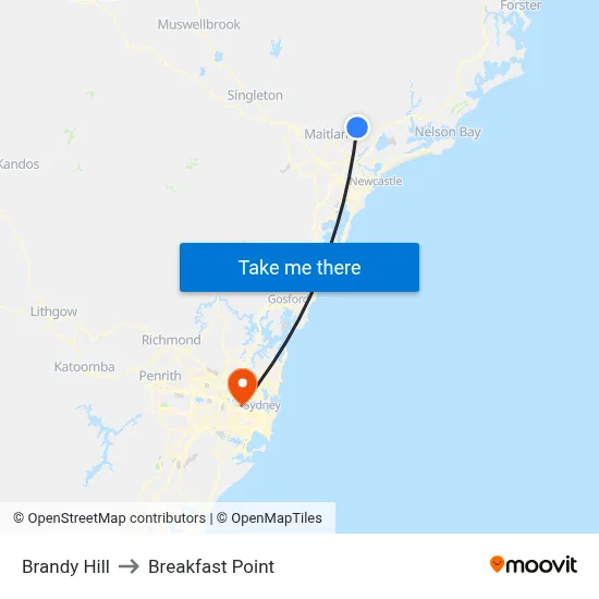 Brandy Hill to Breakfast Point map