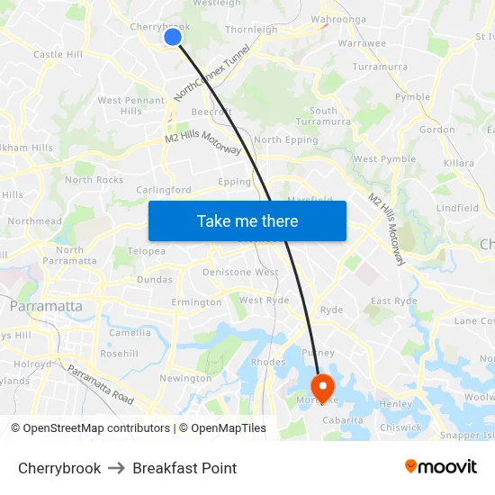 Cherrybrook to Breakfast Point map