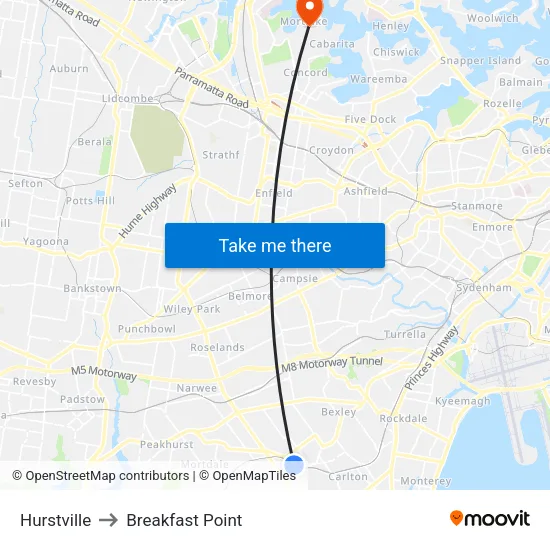 Hurstville to Breakfast Point map