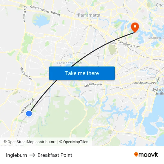 Ingleburn to Breakfast Point map
