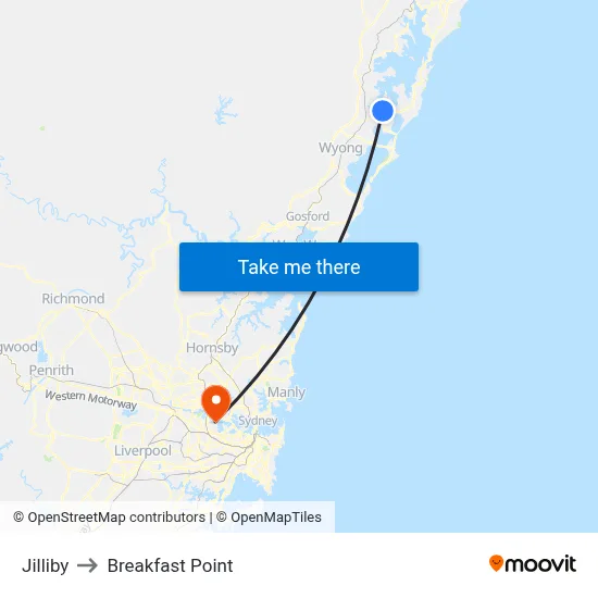 Jilliby to Breakfast Point map