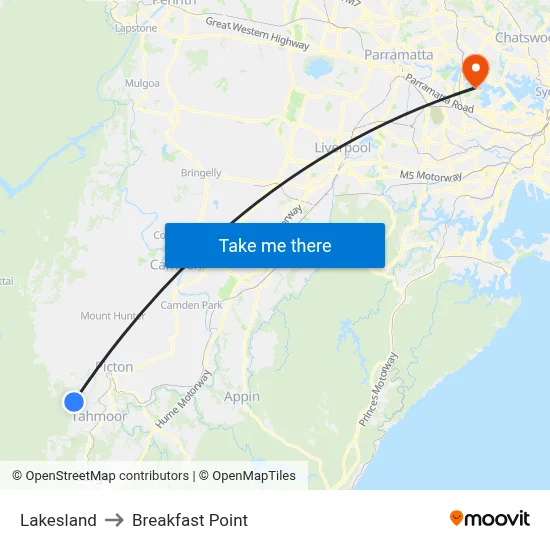 Lakesland to Breakfast Point map