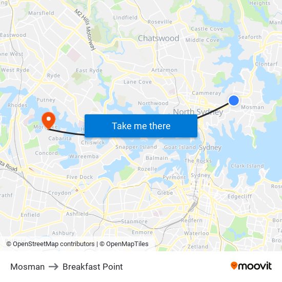 Mosman to Breakfast Point map