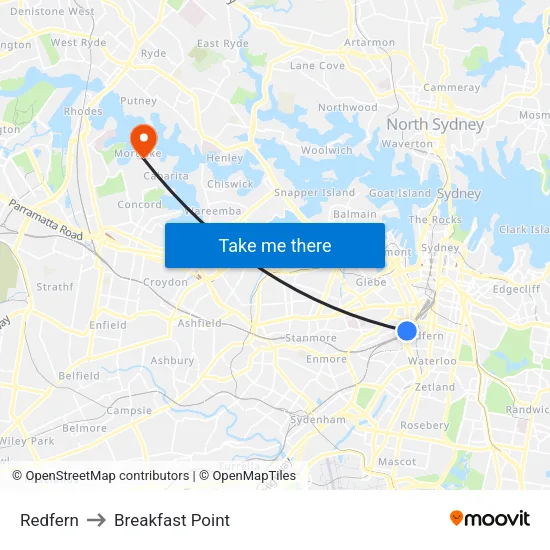 Redfern to Breakfast Point map