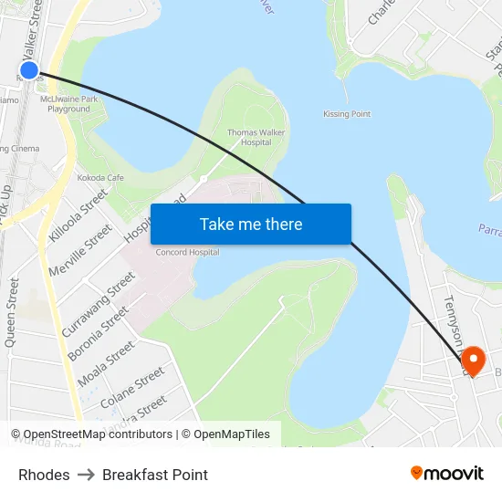 Rhodes to Breakfast Point map