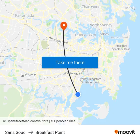 Sans Souci to Breakfast Point map