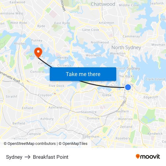 Sydney to Breakfast Point map