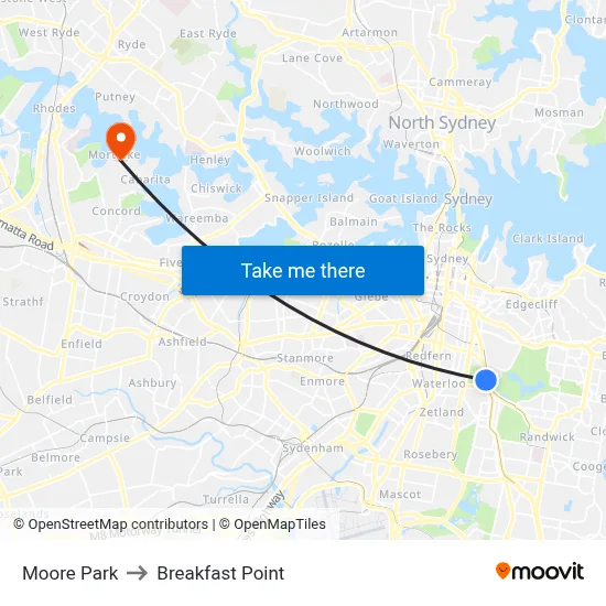 Moore Park to Breakfast Point map