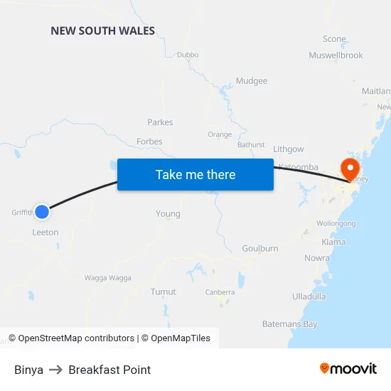 Binya to Breakfast Point map