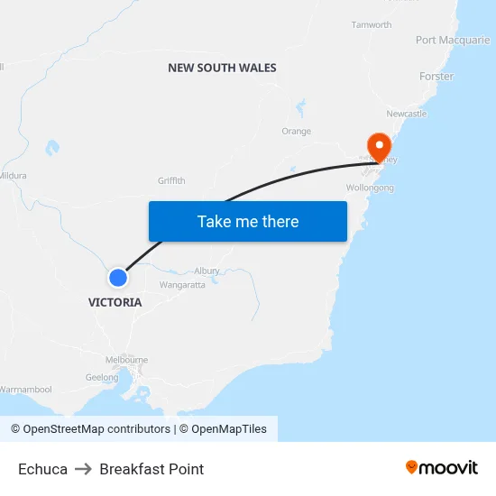 Echuca to Breakfast Point map