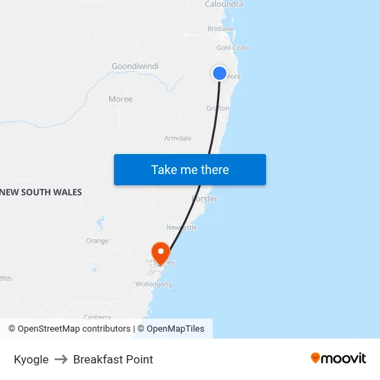 Kyogle to Breakfast Point map