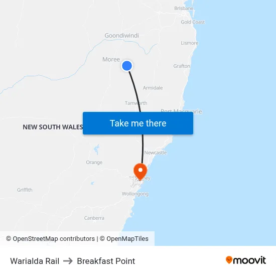 Warialda Rail to Breakfast Point map