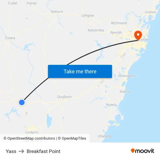 Yass to Breakfast Point map