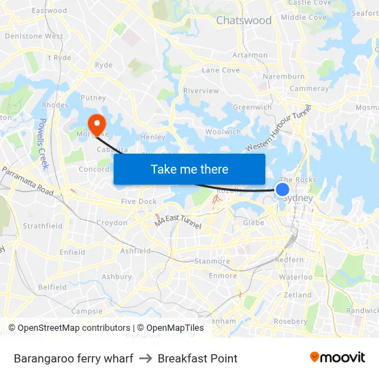 Barangaroo ferry wharf to Breakfast Point map
