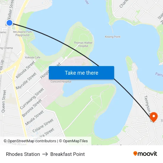 Rhodes Station to Breakfast Point map
