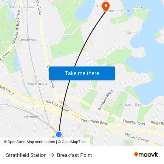 Strathfield Station to Breakfast Point map