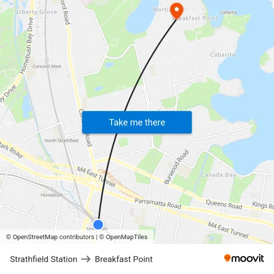 Strathfield Station to Breakfast Point map
