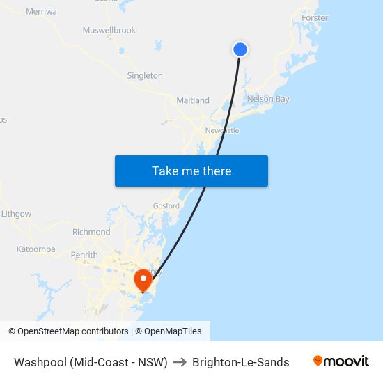 Washpool (Mid-Coast - NSW) to Brighton-Le-Sands map