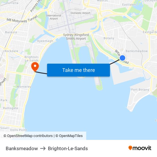 Banksmeadow to Brighton-Le-Sands map