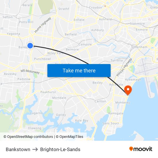 Bankstown to Brighton-Le-Sands map