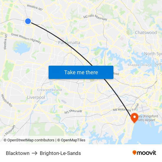 Blacktown to Brighton-Le-Sands map